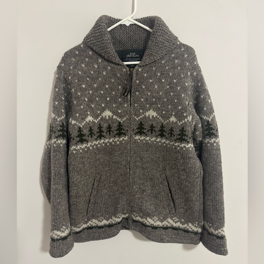 Stunning Lost Horizons 100% Wool Knitted Full Zip Sweater Size Medium